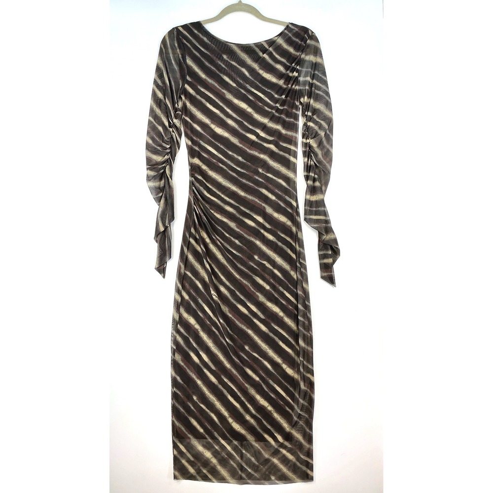Patrizia Pepe Zebra Printed Midi Dress Natural Tie Dye Rouched Long Sleeves